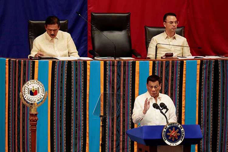Philippine President Rodrigo Duterte speaks during his fourth State of the Nation Address at the Philippine Congress in Quezon City