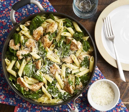 Chicken & Spinach Skillet Pasta with Lemon and Parmessan - Diabetic Diet