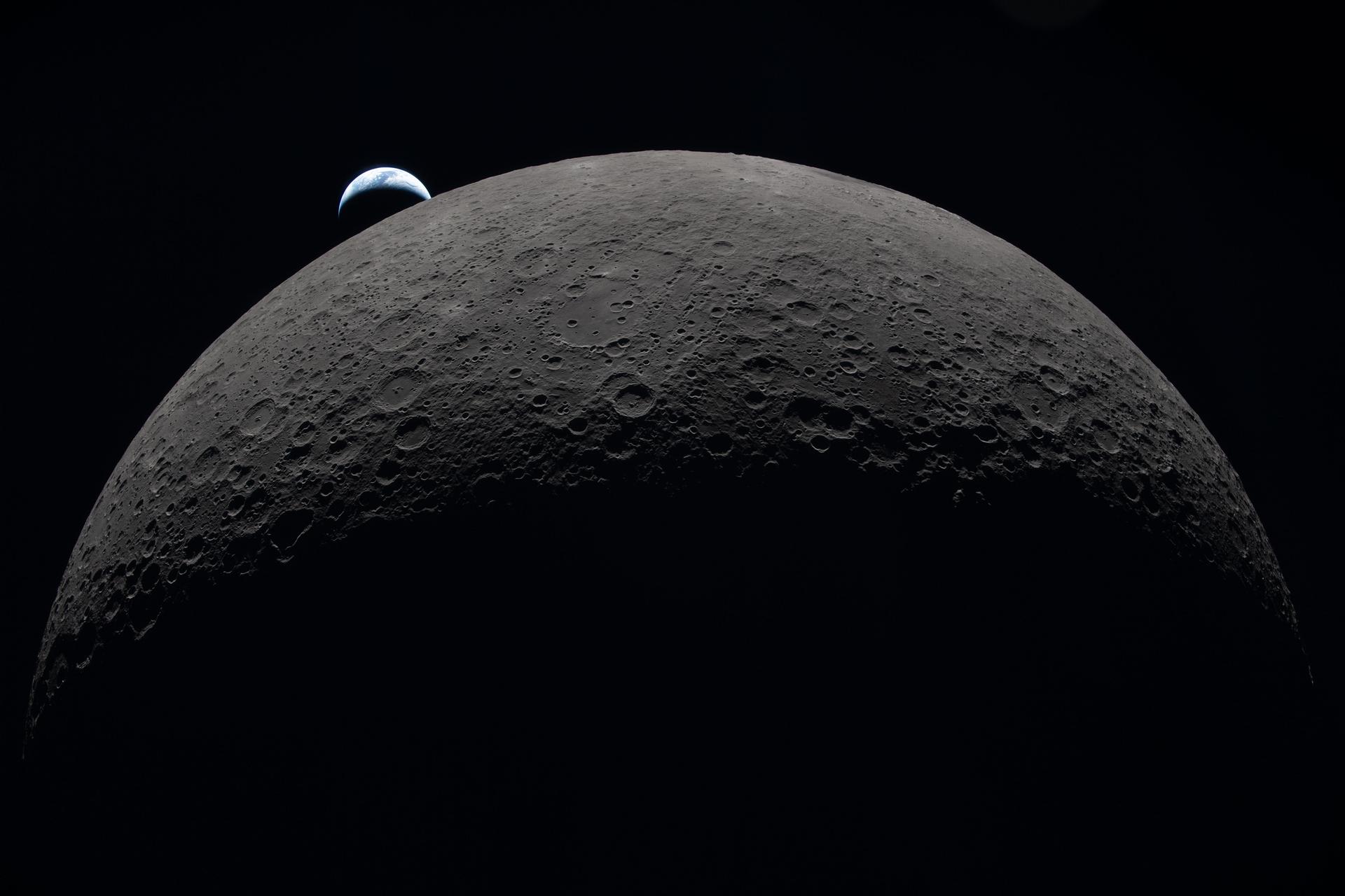 Earth and Moon during Artemis II lunar flyby